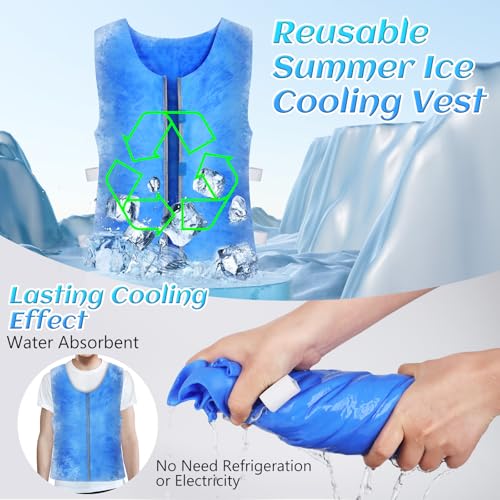E-Greetshopping Cooling Ice Vest for Men Women,PVA Water Active Evaporative Ice Cold Vest,Reusable Adjustable Fabric Sport...