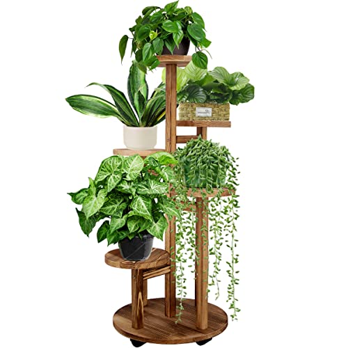 GEEBOBO 5 Tiered Tall Plant Stand for Indoor, Wood Plant Shelf Corner Display Rack, Multi-tier Planter Pot Holder Flower S...
