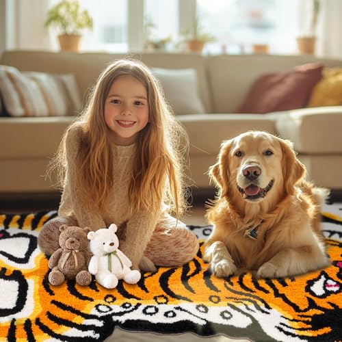 Naoloture Orange Tibetan Tiger Bath Mat Bathroom Rug Non Slip, Ultra Soft Plush Tufted Cute Bathroom Mat Cool Animal Funky...