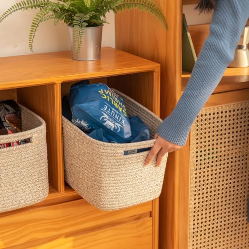 OIAHOMY 4 Pack Storage Baskets for Organizing, Cube Storage Bins for Shelves, Rectangle Storage Baskets With Handles, Wove...