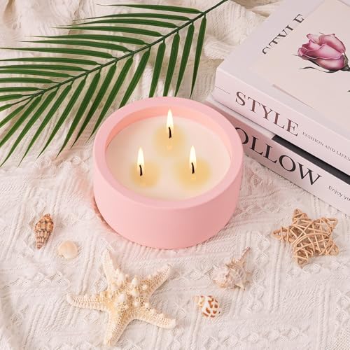Viyffo 20oz Large Scented Candle - Rose & Jasmine, 3 Wick Pink Candles for Women Home Scented, Non Toxic Soy, Decorative C...