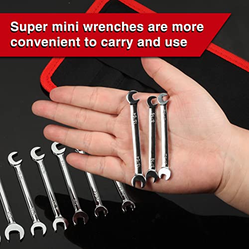 LEONTOOL Mini Double Open End Wrench Set SAE 10 Pcs 5/32" to 7/16" with Portable Storage Pouches Mirror Chrome Finish Supe...