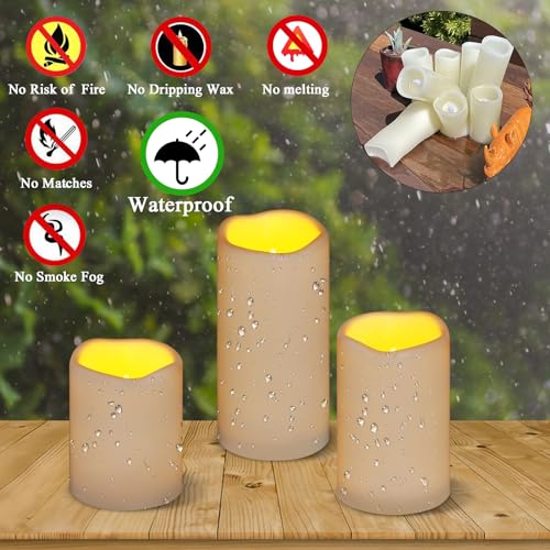 Flameless Candles 4" 5" 6" Set of 3 Ivory Outdoor Indoor Pillars 3" Diameter Battery Operated Flickering Candles Include 1...