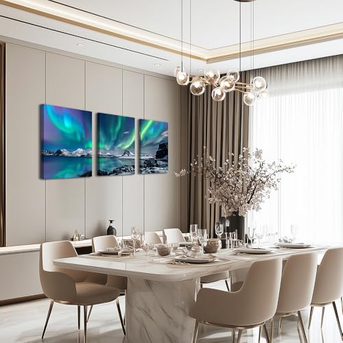MHARTK66 Wall Art for Bedroom Wall Decor for Living Room Office Decor Abstract Mountain Aurora Landscape Painting 3 Piece ...