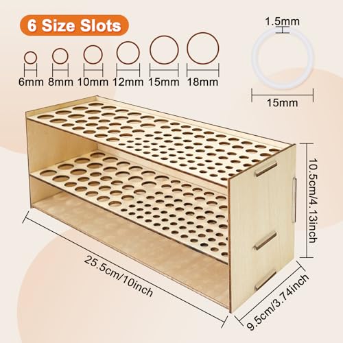 HESHUYU Wooden Paint Brush Holder 105 Holes Paintbrush Holder Organizer Paint Brush Stand Rack with Silicone Rings for Pen...