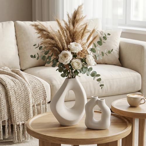 SPEPLA Ceramic Vase Set of 2, Modern Donut Vases for Nordic Minimalist Boho Home Decor, Centerpieces for Dining Tables Liv...