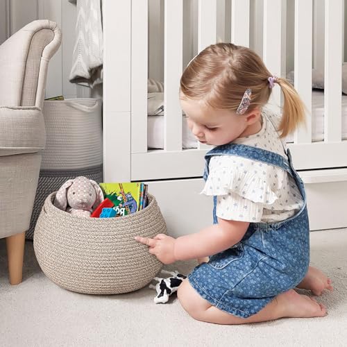 Goodpick Baby Basket for Nursery, Woven Basket for Home Décor, Round Wicker Baskets for Toy Storage, Diaper Caddy Organize...