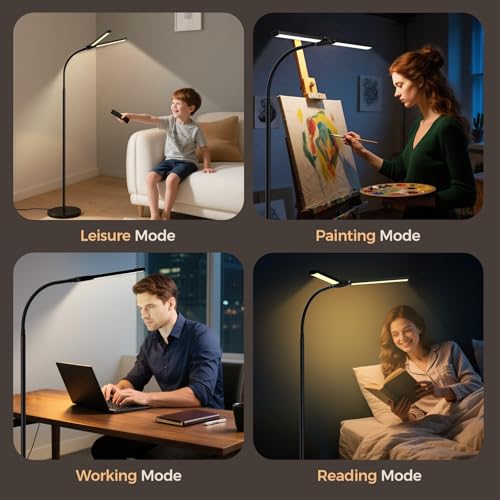 LED Floor Lamp for Living Room, Bright Reading Lamps for Office, Adjustable Colors Temperatures&Brightness, Dual Head Goos...