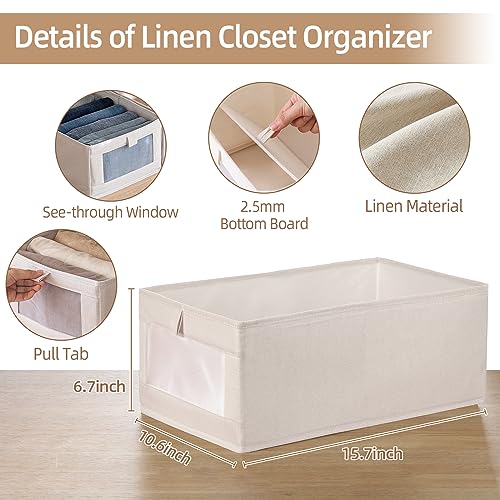 Pradnel Linen Closet Organizers And Storage, 4 Pack Storage Bins Baskets for Organization Foldable Organizer with Clear Wi...