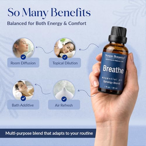 Breathe Essential Oil Blend 30 ml - Breath Sinus Relief with Menthol Oils - for Humidifiers, Diffusers, and Aromatherapy -...
