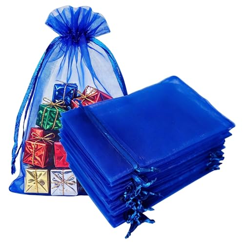 50 Pc Gift Organza Bag with Drawstring 5x7 inch Royal Blue for Jewelry,Candy,Bows,Eyelash Sheer Fabric Clear Mesh Packagin...