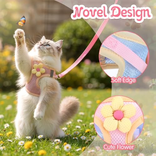 Cat Harness and Leash Set for Walking Escape Proof Adjustable Kitten Harness Breathable Mesh with Reflective Strips Lightw...