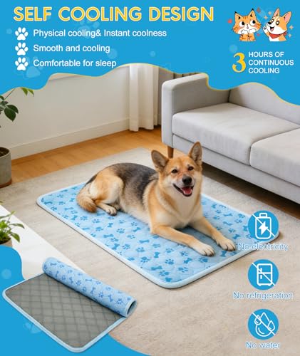 YAOGEG Upgraded Dog Cooling Mat for Dogs& Cats,Ice Silk Self Cooling Mat for Dogs(Q-Max>0.5),Washable Breathable Non-Slip ...