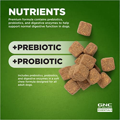 GNC Pets Essentials Dog Probiotic Soft Chews for Digestive Support, Bacon Flavor Daily Supplement with Prebiotics, Probiot...
