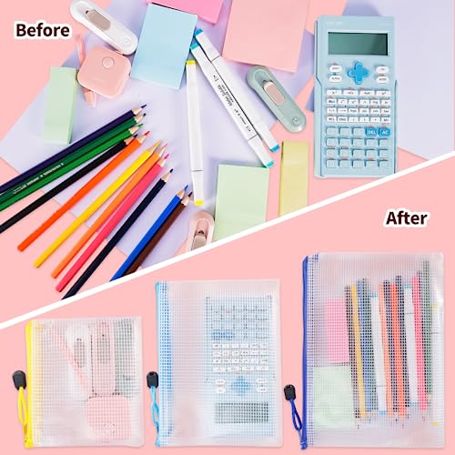 24pcs Mesh Zipper Pouch Bags - 8 Sizes Plastic Zipper Pouches for Organization, Mesh Bags with Zipper, Waterproof Clear Tr...