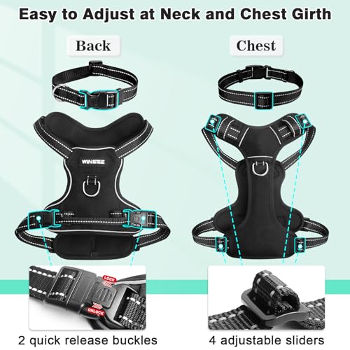 WINSEE Dog/Pet Harnesses No Pull with Dog Collar, Adjustable Reflective Oxford Outdoor Vest, Front/Back Leash Clips for Sm...