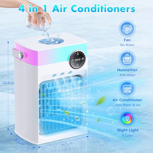 Portable Air Conditioners, Mini AC Unit Cooling Fan for Bedroom,1200ML Small Air Cooler Fans with Remote, 3 Mist,3 Speed,8...