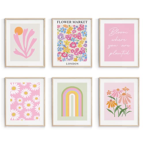 Habseligkeit Pink Danish Pastel Wall Decor for Girls Dorm, Boho Matisse Wall Art Prints, Flower Market Posters for Room De...