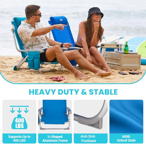 #WEJOY Beach Chair for Adults, Reclining Adjustable Position,Lay Flat Lightweight Folding Portable Aluminum Chair with Bac...