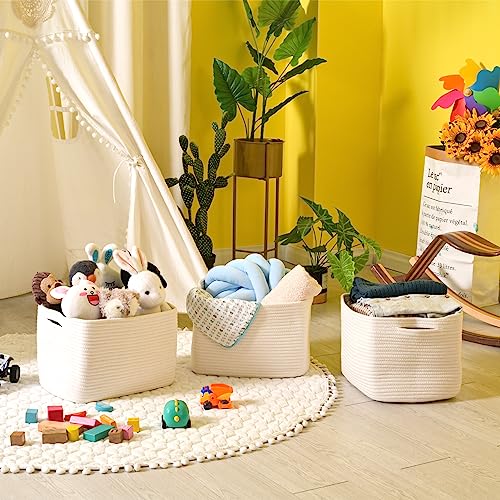 ICERZCZ Storage Baskets for Organizing Shelves, Woven Cotton Rope Bins for Baby Nursery Organization, Book Toy Towel Organ...