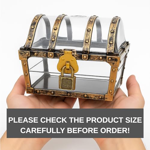 Treasure Chest Box, Small Pirate Treasure Case with Lock and Key, Transparent Jewelry Storage Container Display Toy Candy ...