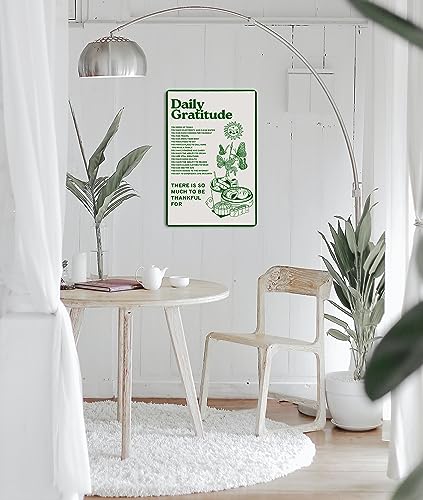 Fmcmly Daily Gratitude Inspirational Metal Tin Sign Green Boho Room Aesthetic Decoration Home Kitchen Office Bedroom Cafes...
