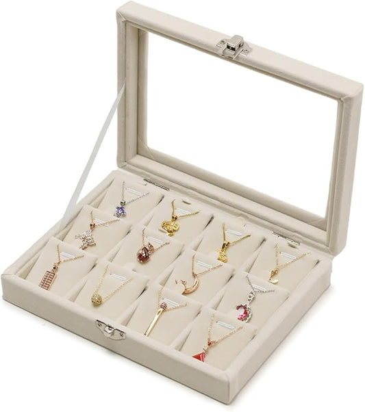 XHMQYC Jewelry Box Necklace Organizer Tray, Beige Necklace Display Case for Storage Jewelry Small Necklaces Display Stand ...