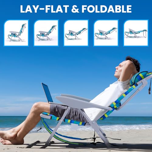 Canpsky Portable Beach Chair for Adults, Outdoor Camping Chair Lay Flat Folding Backpack Beach Reclining Chair with 5 Posi...