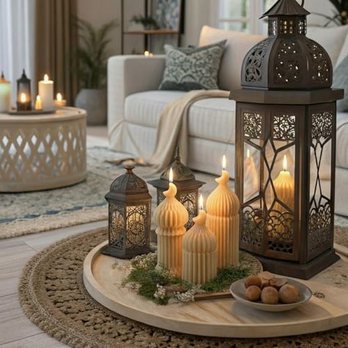 Lyrow 3 Pcs Ramadan Mubarak Scented Soy Candles Eid Islamic Muslim Home Decor Ramadan Mosque Shaped Small Pillar Candles S...