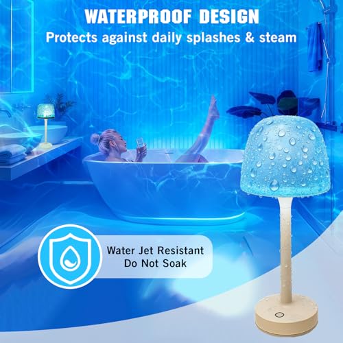 Kzictrs Cordless Waterproof Shower Lamp, Rechargeable Bathroom Lamp with Remote & Touch Control 16 Color Changeable Ocean ...