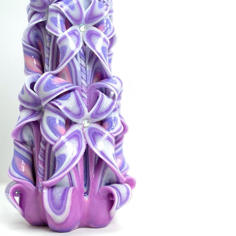 Carved Candle Artisan Handmade Decorative Dipped Candle 8 inch Pink Purple Fall Thanksgiving New Year Christmas Holiday Se...