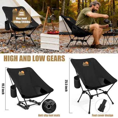 TUIKEN Ultralight Camping Chair Backpacking Chair, Portable Camp Chair with Cup Holder & Storage Bag, Lightweight Compact ...