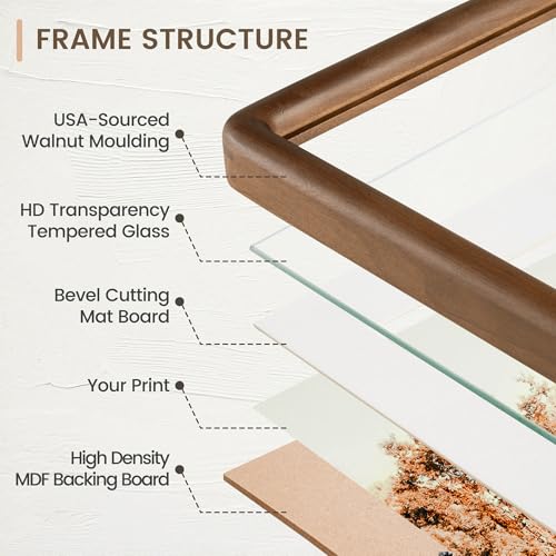 Fun Memories 5x7 Picture Frame, Solid Walnut Wood Frame with Real Glass, Hard Wood 5 by 7 Photo Frame for Wall & Tabletop ...