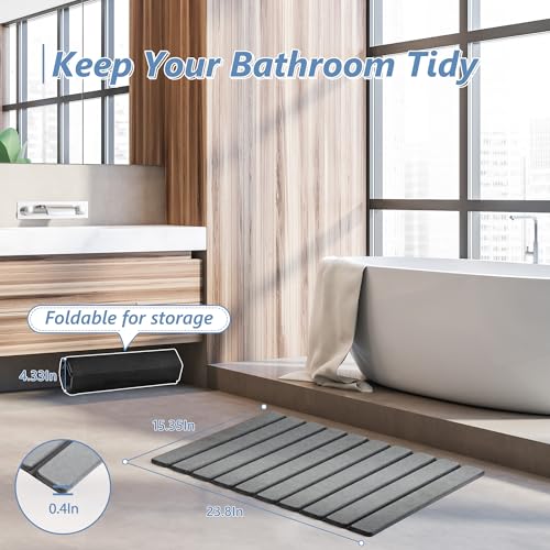 AWW Foldable Stone Bath Mat, Super Absorbent Diatomaceous Earth Mats, Non-Slip 23.6 x 15.5 Inch Quick Drying Mat, Compact ...