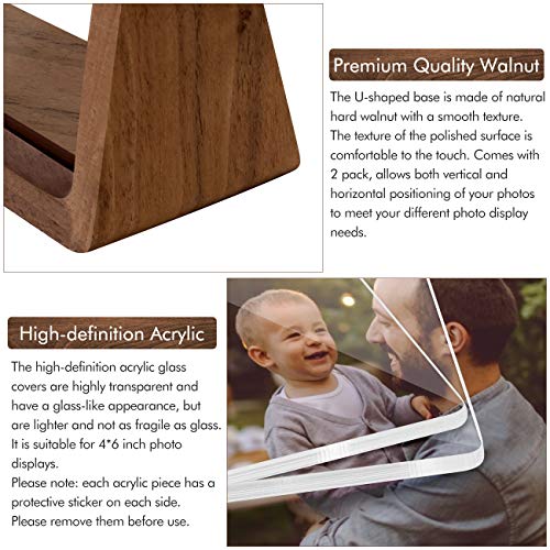 Mixoo 4x6 Picture Frame 2 Pack - Rustic Wooden Picture Frames with Walnut Wood Base and High Definition Break Free Acrylic...