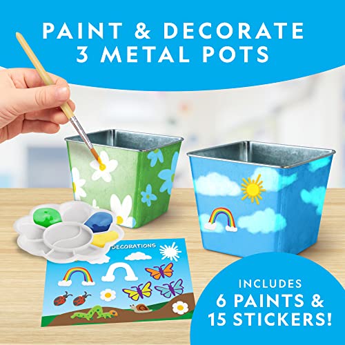 National Geographic Flower & Herb Gardening Kit for Kids - Gardening Set with 3 Stainless Steel Pots, Paint & Stickers, Ki...