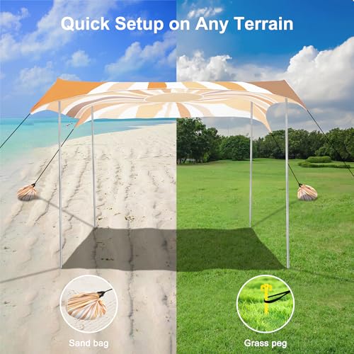 Beach Tent, UPF 50+ Beach Canopy Sun Shade, Portable 10×10 FT Large Pop-Up Beach Tent Sun Shelter with Sand Anchors, Groun...