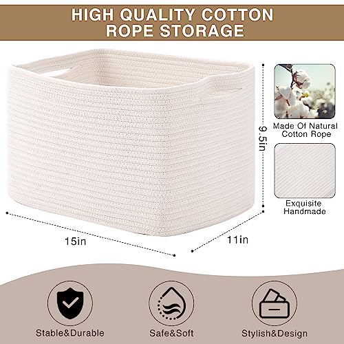 ICERZCZ Storage Baskets for Organizing Shelves, Woven Cotton Rope Bins for Baby Nursery Organization, Book Toy Towel Organ...