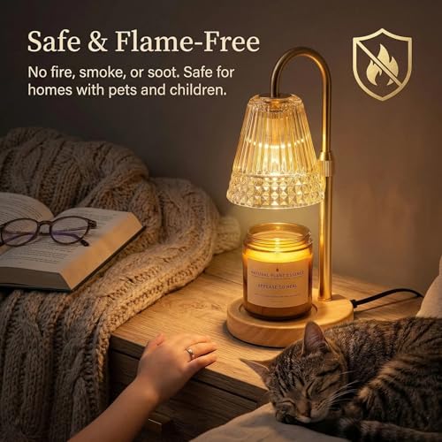 Candle Warmer Lamp with Timer Dimmable, Height Ajustable Candle Lamp Warmer for Jar Candles, Gold Electric Lamp Candle War...
