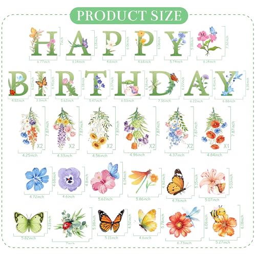 Spring Flower Birthday Decorations, Wildflower Party Decorations include Happy Birthday Banner and Flower Themed Hanging S...