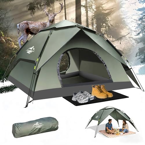 Camping Tent 2/3/4 Person Instant Pop Up Tents for Camping - 40s Automatic Easy Setup Tent with Rainfly, Double-Layer Wate...