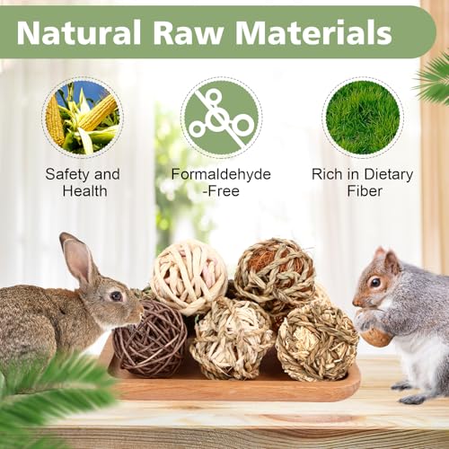 VESPRO Bunny Chew Grass Balls, Rolling Chew Toys for Small Animals, Natural Chew Grass Toys and Bunny Treats for Rabbits, ...