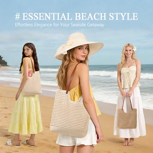 Sightor Crochet Beach Bag, Woven Tote Bag Summer Boho Bag Travel Casual Shoulder Bag for Summer Vacation