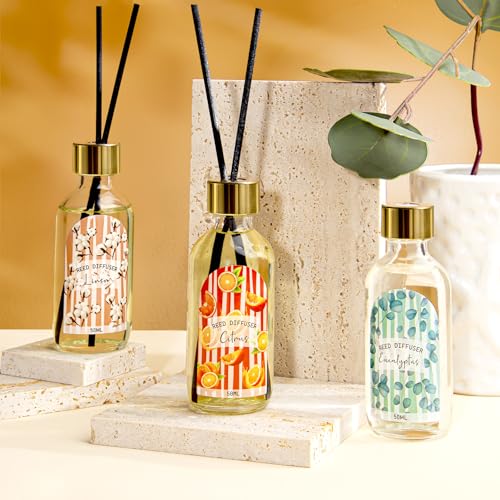 3 Pack Reed Diffuser Set, Linen Eucalyptus Citrus Scented Oil Reed Diffusers for Home, Bathroom, Office Decor, Aromatherap...