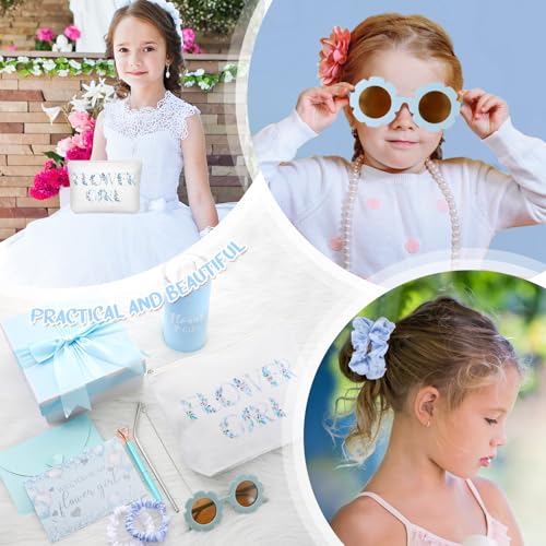 Sieral 9 Pcs Flower Girl Proposal Gifts Set Personalized Flower Girl Tumbler with Straw Bride Gift Box Canvas Bag Sunglass...