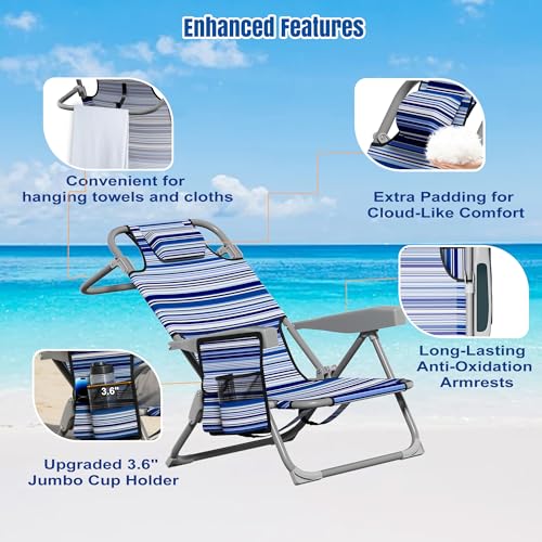 DIAMONDFORGE Lightweight Portable Beach Chair for Adults, 350 LBS Capacity Backpack Beach Chair, Reclining Beach Chair wit...