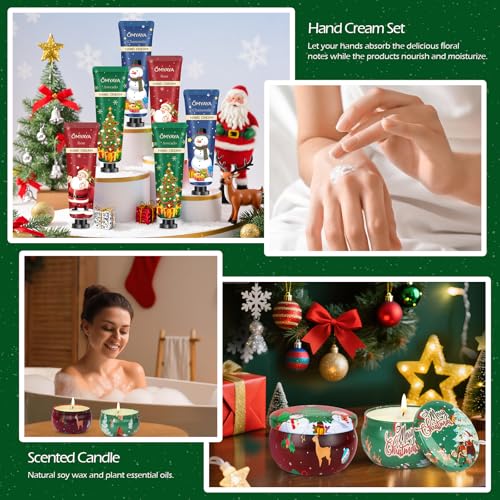 Christmas Gifts for Women,Scented Candles & Hand Cream Lotion Set,Bulk Christmas Gifts Set for Coworkers,Personalized Chri...