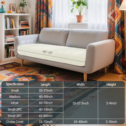 Hokway Couch Cushion Covers Stretch Cushion Covers Sofa Seat Cushion Slipcover Cushion Protector(CreamWhite, Medium)