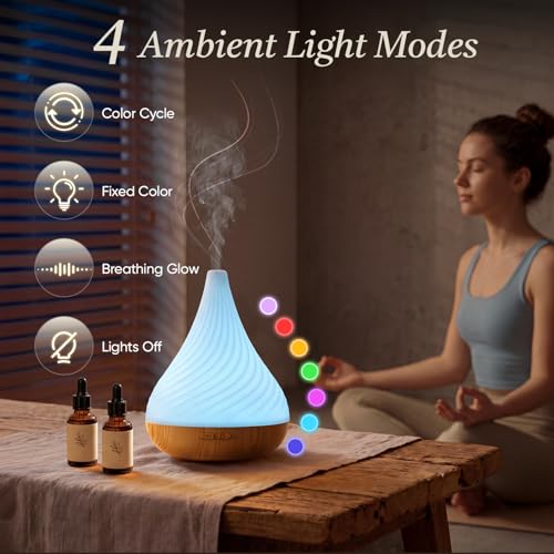 Cegsin Essential Oil Diffuser with Adapter, 130ml Aromatherapy Scent Machine for Home & Office, 7 Color LED & Breathing Li...