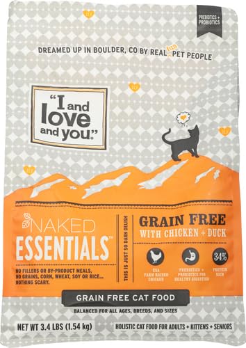 I and love and you Naked Essentials Dry Cat Food - Chicken + Duck - Grain Free, Real Meat, No Fillers, Prebiotics + Probio...